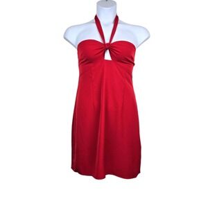 Abercrombie & Fitch Womens Red Halter Knot Front Keyhole Mini Dress L Tall NWT